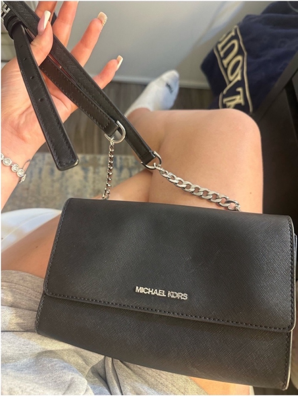 Michael Kors Black Saffiano Crossbody with Silver Hardware